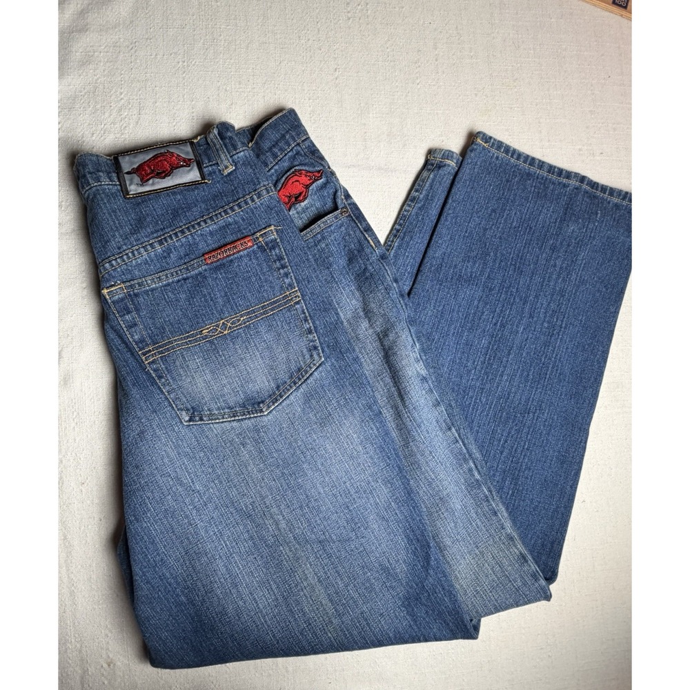 Vtg 90s Y2K Razorbacks Jeans Men's 36x34 (Fit 34x34) Embroidered Arkansas Hogs